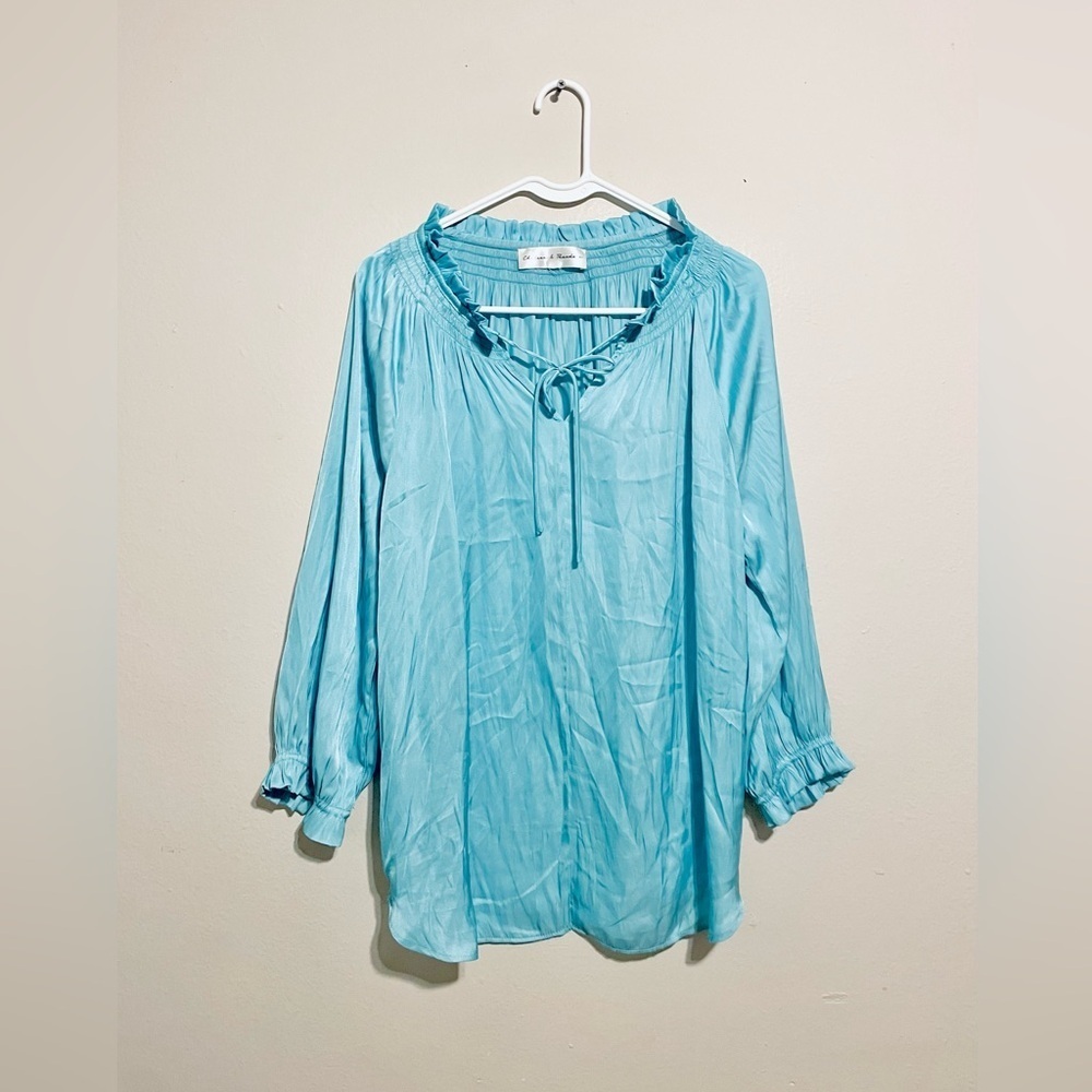 Chelsea & Theodore Aqua‎ Blue Off The Shoulder Gauze Top Blouse Size M